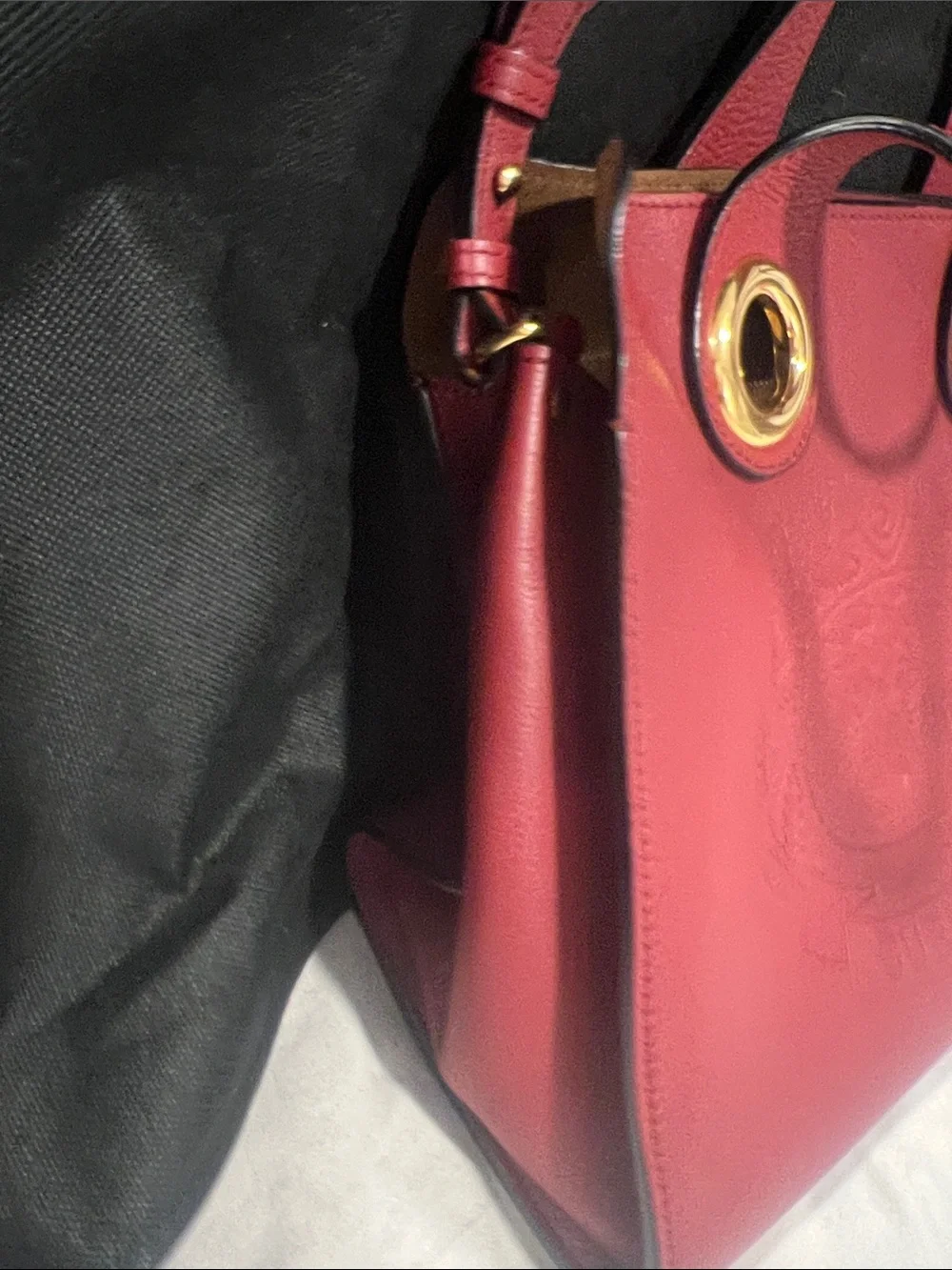 Burberry Red Leather Satchel with Gold Grommet Accents
